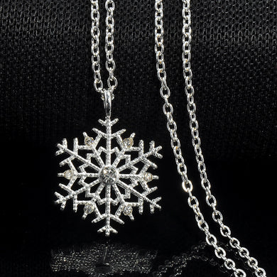 Vintage Shiny Silver Color Crystal Zircon Snowflake Flower Pendant Necklace For Women Sweater Chain Charm Jewelry Christmas Gift