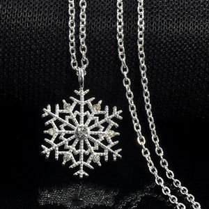 Vintage Shiny Silver Color Crystal Zircon Snowflake Flower Pendant Necklace For Women Sweater Chain Charm Jewelry Christmas Gift