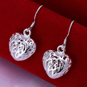 Vintage Silver Plated Jewelry fashion dangle earrings large hollow heart drop earrings for women bijoux brincos E021