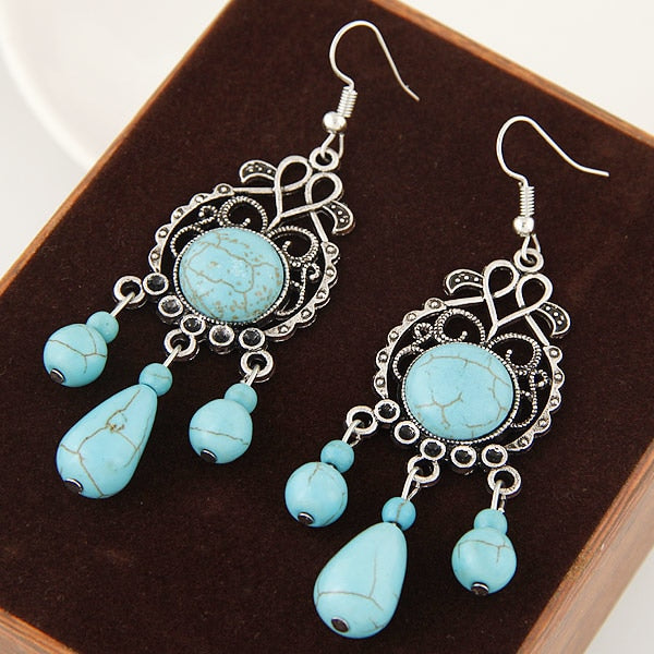 Vintage Silver-color Bohemia Hollow Long Tassel Teardrop Charms Statement Earring Women Ethnic Boho Wedding Jewelry