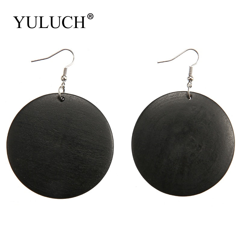 Vintage Simple Solid Round Natural Wood Earrings Dangle Earrings Big Circle Earrings Jewelry Euramerican style For Women