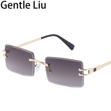 Vintage Small Rectangle Rimless Sunglasses Men 2023 Trendy Frameless Sun Glasses for Women Shades  Brand Eyewear UV400