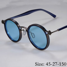 Carica l&#39;immagine nel visualizzatore di Gallery, Occhiali da sole Tavat vintage tondi piccoli in lega + acetato Lenti polarizzate dal design unico con intarsio cavo Occhiali da vista da uomo da donna di buona qualità 