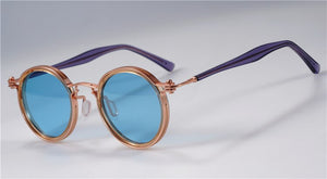 Occhiali da sole Tavat vintage tondi piccoli in lega + acetato Lenti polarizzate dal design unico con intarsio cavo Occhiali da vista da uomo da donna di buona qualità 
