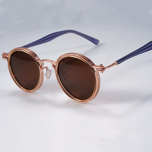 Vintage Small Round Alloy+Acetate Tavat Sunglasses Unique Hollow Inlay Design Polarized Lens Good Quality Women Man Eyeglasses