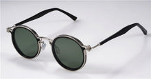 Carica l&#39;immagine nel visualizzatore di Gallery, Occhiali da sole Tavat vintage tondi piccoli in lega + acetato Lenti polarizzate dal design unico con intarsio cavo Occhiali da vista da uomo da donna di buona qualità 