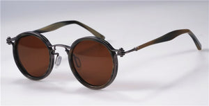 Vintage Small Round Alloy+Acetate Tavat Sunglasses Unique Hollow Inlay Design Polarized Lens Good Quality Women Man Eyeglasses