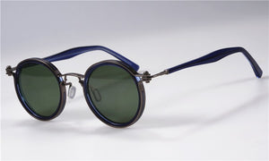 Occhiali da sole Tavat vintage tondi piccoli in lega + acetato Lenti polarizzate dal design unico con intarsio cavo Occhiali da vista da uomo da donna di buona qualità 
