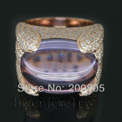Vintage Solid 14Kt Rose Gold 15.40Ct Diamond Natural Purple Amethyst Ring For Sale