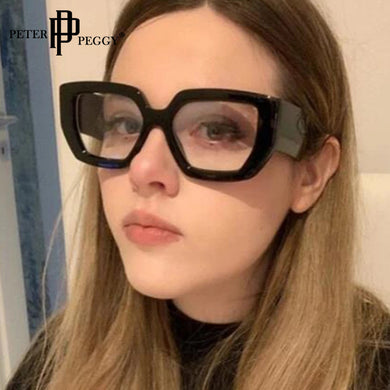 Vintage Square Big Frame Glasses Frame Wood Frame Glasses Female Transparent Optical Green Eyeglasses