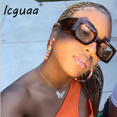 Occhiali da sole quadrati vintage montatura nera occhiali trasparenti gambe spesse retrò montatura per occhiali rettangolari a specchio piatto 