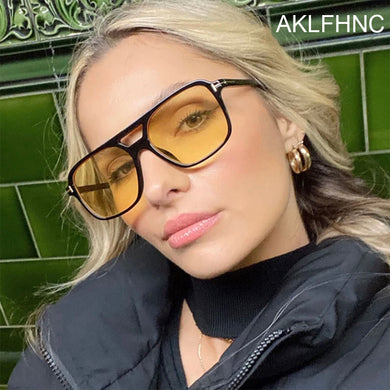 Occhiali da sole quadrati vintage da donna firmati di marca occhiali da sole a specchio giallo occhiali da sole femminili retrò con montatura grande Gafas Oculos De Sol 