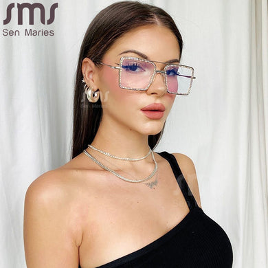 Vintage Square Women Diamond Sunglasses Frames Ladies Gold Glasses Pearl Frame Clear Lens Retro Eyewear Optical Frames
