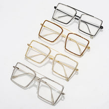 Load image into Gallery viewer, Vintage Square Women Diamond Sunglasses Frames Ladies Gold Glasses Pearl Frame Clear Lens Retro Eyewear Optical Frames
