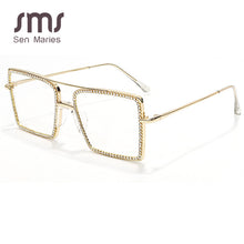 Load image into Gallery viewer, Vintage Square Women Diamond Sunglasses Frames Ladies Gold Glasses Pearl Frame Clear Lens Retro Eyewear Optical Frames