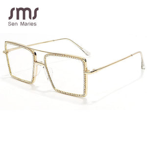 Vintage Square Women Diamond Sunglasses Frames Ladies Gold Glasses Pearl Frame Clear Lens Retro Eyewear Optical Frames