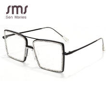 Load image into Gallery viewer, Vintage Square Women Diamond Sunglasses Frames Ladies Gold Glasses Pearl Frame Clear Lens Retro Eyewear Optical Frames