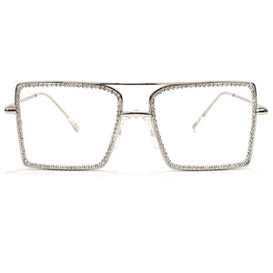 Vintage Square Women Diamond Sunglasses Frames Ladies Gold Glasses Pearl Frame Clear Lens Retro Eyewear Optical Frames