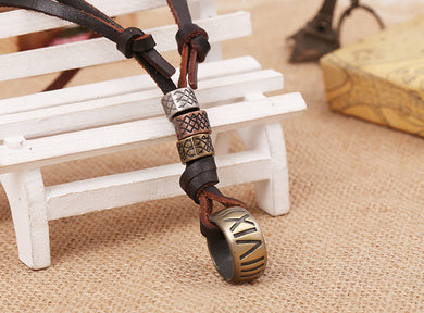 Vintage Steampunk Accessories Roman Number and Lighter Necklace Genuine Leather Pendent Jewelry Chain For Men and Women LKN0041