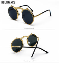 Load image into Gallery viewer, Vintage Steampunk Flip Up Men Sunglasses Women Retro Round Metal Frame Sun Glasses Hinge Design Curved Spring Legs UV400