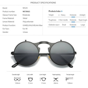 Vintage Steampunk Flip Up Men Sunglasses Women Retro Round Metal Frame Sun Glasses Hinge Design Curved Spring Legs UV400