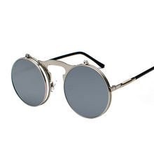 Load image into Gallery viewer, Vintage Steampunk Flip Up Men Sunglasses Women Retro Round Metal Frame Sun Glasses Hinge Design Curved Spring Legs UV400