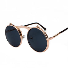 Load image into Gallery viewer, Vintage Steampunk Flip Up Men Sunglasses Women Retro Round Metal Frame Sun Glasses Hinge Design Curved Spring Legs UV400