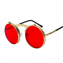 Load image into Gallery viewer, Vintage Steampunk Flip Up Men Sunglasses Women Retro Round Metal Frame Sun Glasses Hinge Design Curved Spring Legs UV400