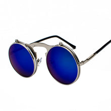 Load image into Gallery viewer, Vintage Steampunk Flip Up Men Sunglasses Women Retro Round Metal Frame Sun Glasses Hinge Design Curved Spring Legs UV400