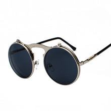 Load image into Gallery viewer, Vintage Steampunk Flip Up Men Sunglasses Women Retro Round Metal Frame Sun Glasses Hinge Design Curved Spring Legs UV400