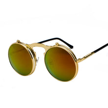 Load image into Gallery viewer, Vintage Steampunk Flip Up Men Sunglasses Women Retro Round Metal Frame Sun Glasses Hinge Design Curved Spring Legs UV400