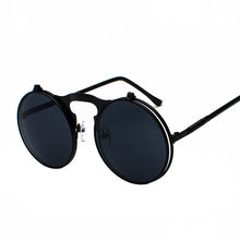 Load image into Gallery viewer, Vintage Steampunk Flip Up Men Sunglasses Women Retro Round Metal Frame Sun Glasses Hinge Design Curved Spring Legs UV400