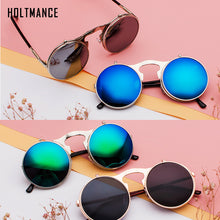 Load image into Gallery viewer, Vintage Steampunk Flip Up Men Sunglasses Women Retro Round Metal Frame Sun Glasses Hinge Design Curved Spring Legs UV400