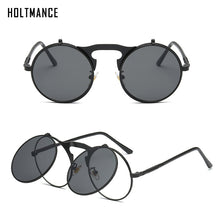 Load image into Gallery viewer, Vintage Steampunk Flip Up Men Sunglasses Women Retro Round Metal Frame Sun Glasses Hinge Design Curved Spring Legs UV400