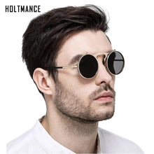Load image into Gallery viewer, Vintage Steampunk Flip Up Men Sunglasses Women Retro Round Metal Frame Sun Glasses Hinge Design Curved Spring Legs UV400