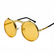 Load image into Gallery viewer, Vintage Steampunk Flip Up Men Sunglasses Women Retro Round Metal Frame Sun Glasses Hinge Design Curved Spring Legs UV400