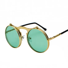 Load image into Gallery viewer, Vintage Steampunk Flip Up Men Sunglasses Women Retro Round Metal Frame Sun Glasses Hinge Design Curved Spring Legs UV400