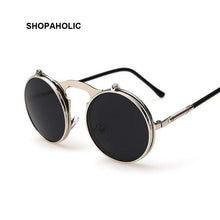 Load image into Gallery viewer, Vintage Steampunk Male Sunglasses Men Round Designer Steam Punk Metal Masculino Coating Sun Glasses for Women Oculos De Sol