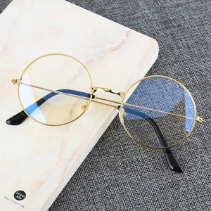 Vintage Style Women/Men Popular Round Metal Clear Lens Glasses Frame Trendy Unisex Nerd Glasses Fake Glasses