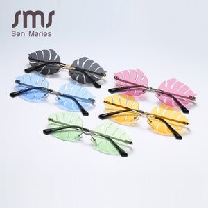 Vintage Sunglasses Women Steampunk Sun Glasses Men Retro Frameless Leaves Glasses Rimless Trend Small Eyeglasses Shades