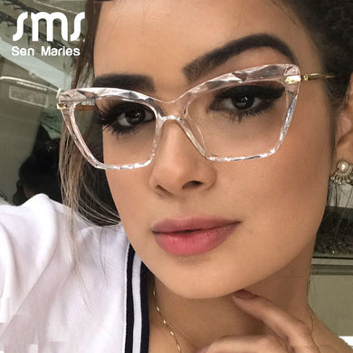 Vintage Transparent Cat Eye Crystal Glasses Frame For Women Retro Black Metal Frame Square Glasses UV400 Oculos De Grau Feminino