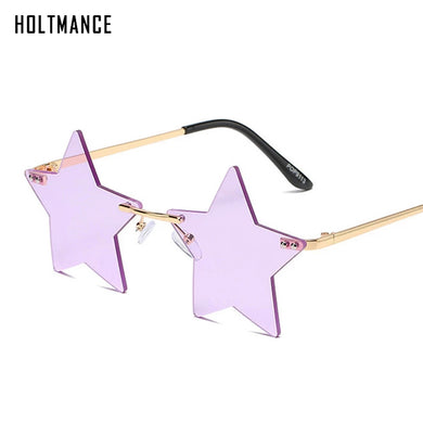 Vintage Unique Star Shape Mirror Rimless Sunglasses Women Clear Ocean Lens Eyewear Men Trending Sun Glasses Shades UV400