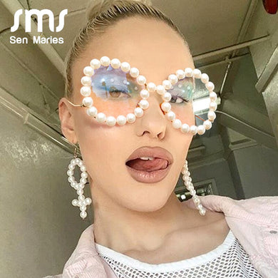 Occhiali da vista vintage da donna con perle Montatura 2023 Gambe ondulate Occhiali da sole Cateye Montature con perle arcobaleno Occhiali da vista con lenti trasparenti