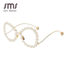 Load image into Gallery viewer, Vintage Women Pearl Glasses Frame 2023  Wave legs Cateye Sunglasses Rainbow Pearl Frames Clear Lens Female Eyewear