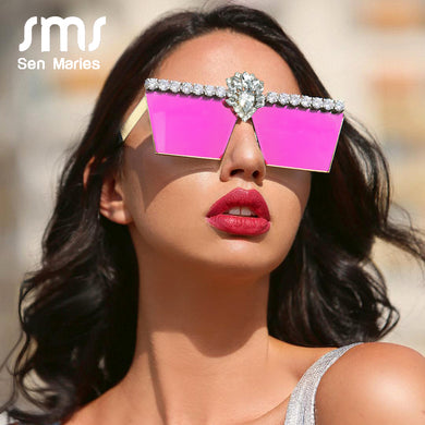 Vintage Women Square Sunglasses 2023  Diamond Sun Glasses Rhinestone Female Eyewear Metal Frame Mirror Shades UV400 Gafas