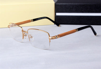 Vintage Wood Temple Glasses Frame  Alloy Half Rim Myopia Eyewear Clear Lens Retro Optical Eyeglasses for Men with Original Case
