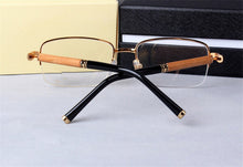 Load image into Gallery viewer, Vintage Wood Temple Glasses Frame  Alloy Half Rim Myopia Eyewear Clear Lens Retro Optical Eyeglasses for Men with Original Case