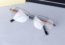 Load image into Gallery viewer, Vintage Wood Temple Glasses Frame  Alloy Half Rim Myopia Eyewear Clear Lens Retro Optical Eyeglasses for Men with Original Case