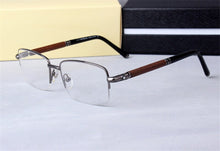 Load image into Gallery viewer, Vintage Wood Temple Glasses Frame  Alloy Half Rim Myopia Eyewear Clear Lens Retro Optical Eyeglasses for Men with Original Case