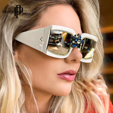 Vintage diamond sunglasses ladies  brand rhinestone sunglasses 2023 woman one piece square glasses